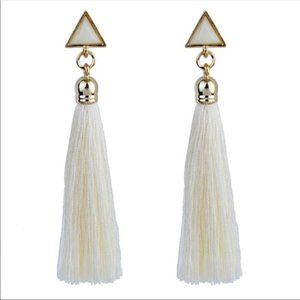 White & Gold Tassel Earrings